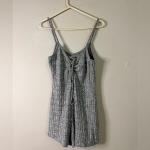 Me to We Gray Ribbed Lace-Up Romper